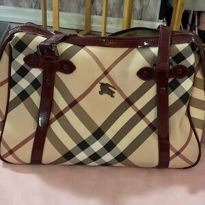 Burberry Beige and Burgundy Checkered Bag